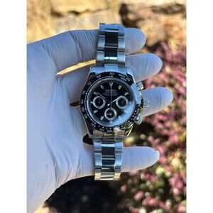 Seiko VK63 Mod Watch Chronograph 40mm Black Panda Dial Steel Sapphire Crystal